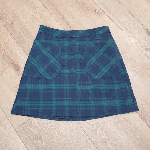 Y2K Arizona Jean Co Navy Green Plaid Mini Skirt Juniors Size 7 Preppy Grunge - Picture 1 of 13